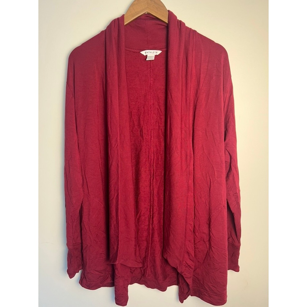 Athleta LG Burgundy Red Tencel Modal Open Front Cardigan Wrap Sweater Athleisure